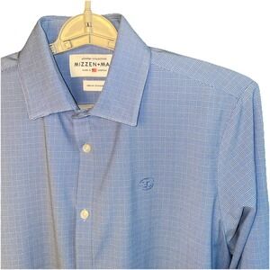 Mizzen+Main Leeward Dress Shirt Medium Standard Fit Blue Glen‎ Plaid Stretch